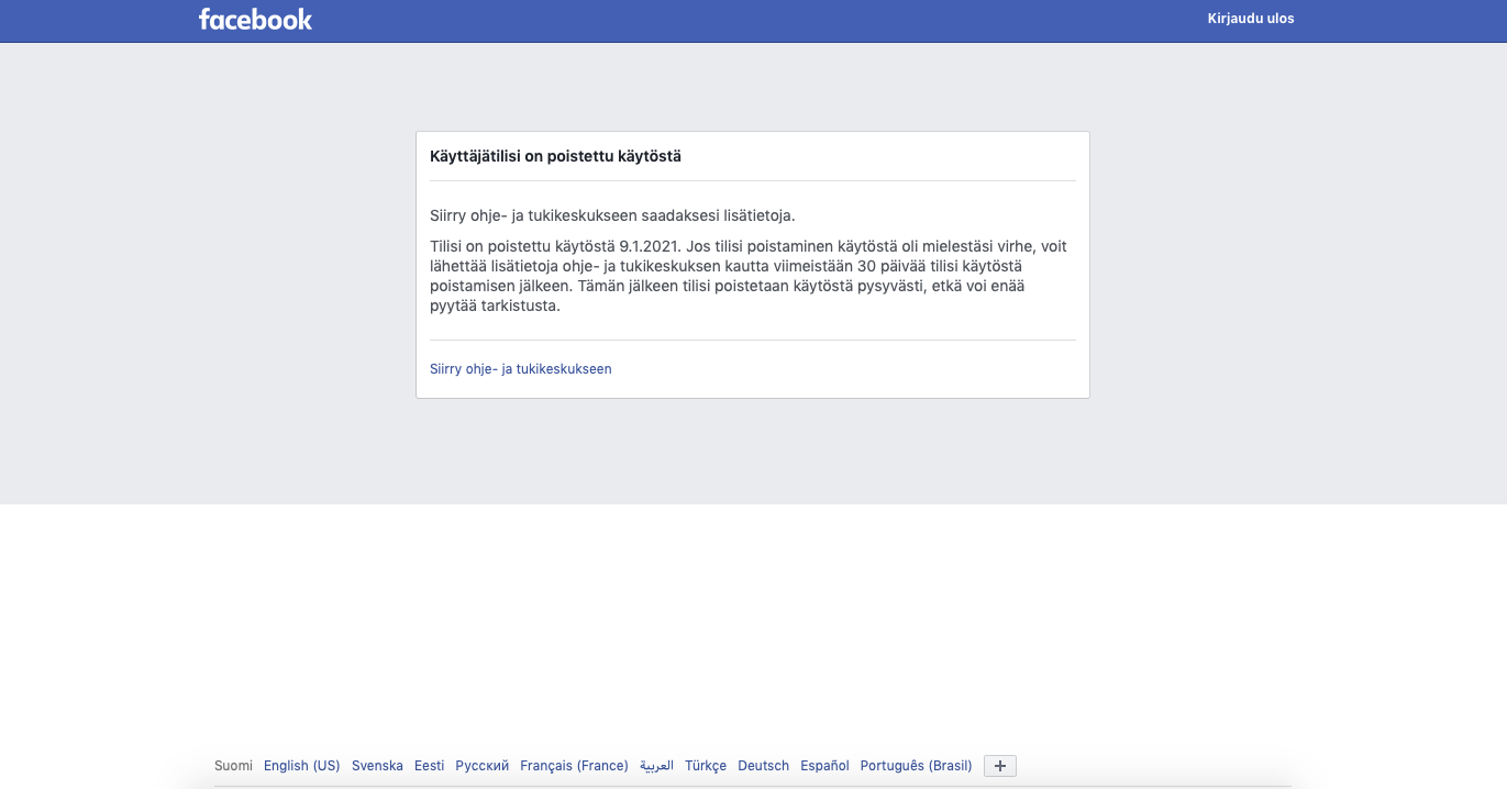 TIEDOTE: Facebook poisti yllättäen Sovittelujournalistit – Sopiva ry:n Facebook-sivun – Somejätti ei ole toistaiseksi vastannut yhteydenottopyyntöihimme