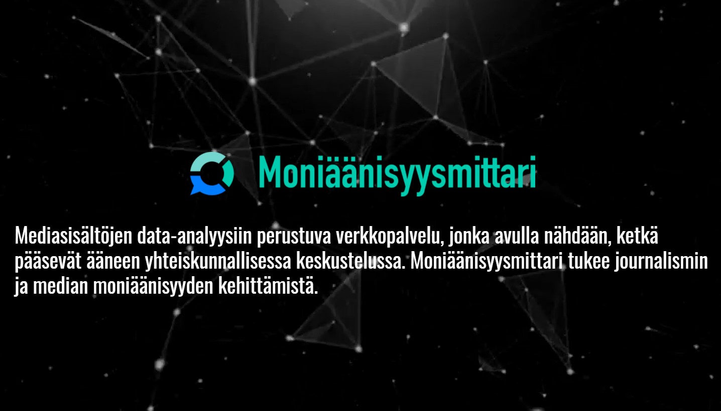 Moniäänisyysmittarin logo ja lyhyt sanallinen selostus palvelusta