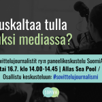Tapahtuman mainoskuva, jossa tärkeimmät tiedot tapahtumasta. Taustakuvassa nainen kameran kanssa.